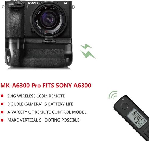 Meike A6300 قبضة بطارية، A6400 قبضة بطارية، A6000 قبضة بطارية، MK-A6300 Pro مقبض بطارية مدمج 2.4 جيجا هرتز وحدة تحكم عن بعد تصل إلى 100 متر للتحكم في التصوير لكاميرا Sony A6000، A6300، A6400 in Kuwait