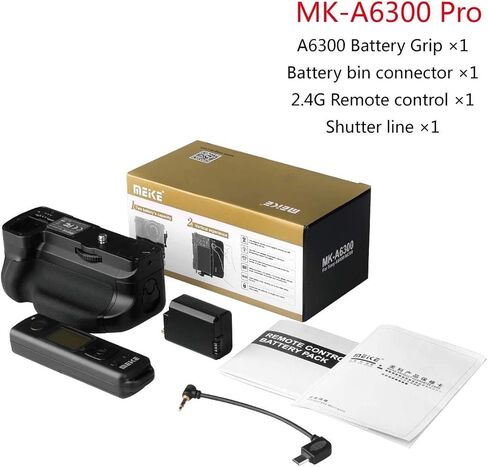 Meike A6300 قبضة بطارية، A6400 قبضة بطارية، A6000 قبضة بطارية، MK-A6300 Pro مقبض بطارية مدمج 2.4 جيجا هرتز وحدة تحكم عن بعد تصل إلى 100 متر للتحكم في التصوير لكاميرا Sony A6000، A6300، A6400 in Kuwait