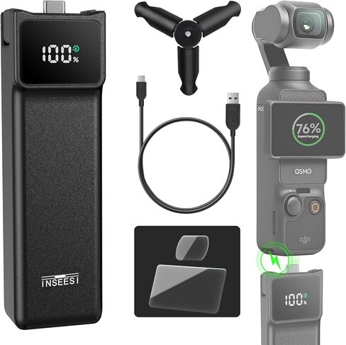 مقبض بطارية لـ DJI Osmo Pocket 4 3 ملحقات ممتدة مقبض بطارية بقوة 5000 مللي أمبير في الساعة مع حامل ثلاثي صغير وواقي مقسى (لا يدعم USB-C جميع المخرجات) in Kuwait