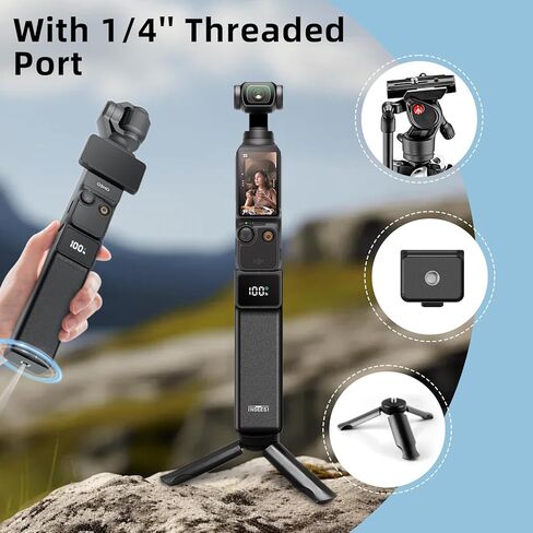 مقبض بطارية لـ DJI Osmo Pocket 4 3 ملحقات ممتدة مقبض بطارية بقوة 5000 مللي أمبير في الساعة مع حامل ثلاثي صغير وواقي مقسى (لا يدعم USB-C جميع المخرجات) in Kuwait