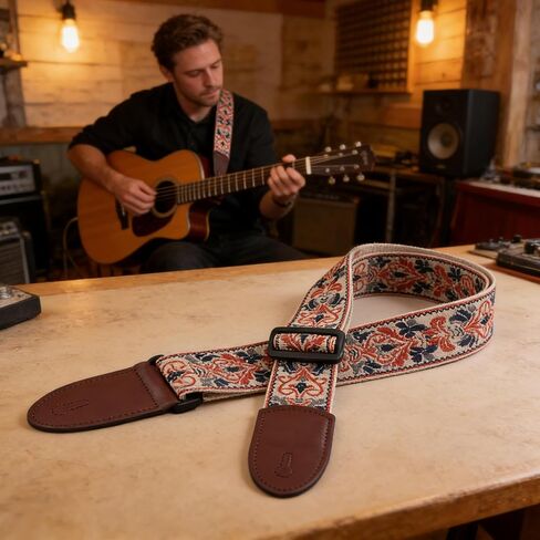 Guitar Strap Set, Jacquard Embroidery Cotton Strap with Accessories, Adjustable Strap for Acoustic Electric Guitars and Ukulele in Saudi Arabia