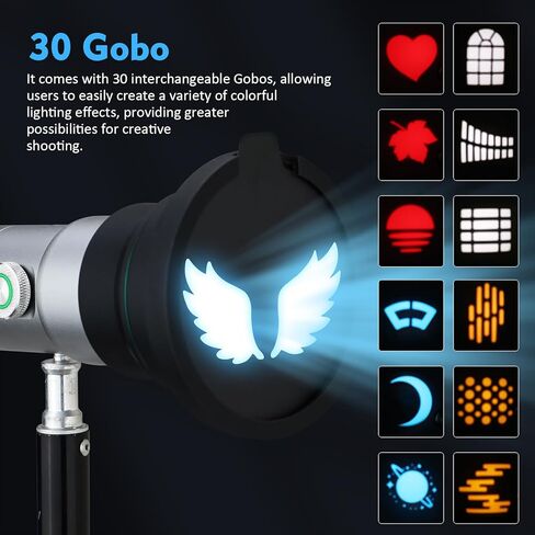 Photography Studio 10W LED Flashlight Spotlight with 30 Gobos/4 Colors/CRI95+/3 Lighting Modes & Built in 7500mAh Rechargeable Battery for Recording Studio Video Lighting. in Kuwait