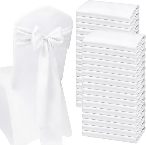 50Pcs White Chair Sashes, Spandex Wedding Bows for Chairs, Universal Elastic Chair Bows for Wedding Event Decorations in Kuwait