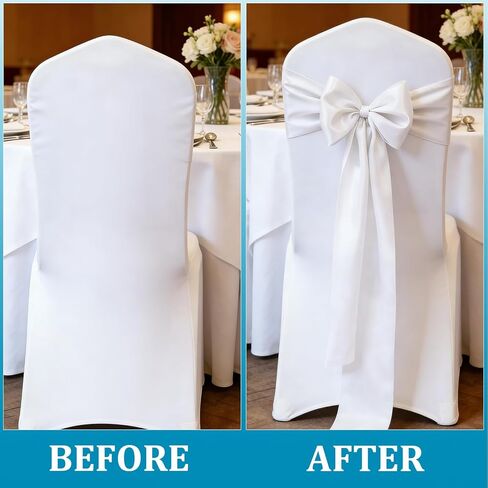 50Pcs White Chair Sashes, Spandex Wedding Bows for Chairs, Universal Elastic Chair Bows for Wedding Event Decorations in Kuwait