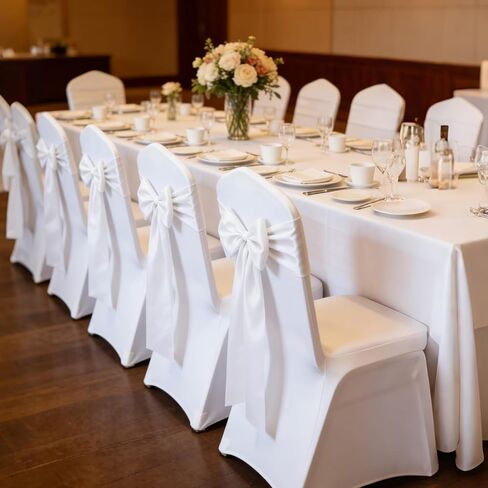 50Pcs White Chair Sashes, Spandex Wedding Bows for Chairs, Universal Elastic Chair Bows for Wedding Event Decorations in Kuwait