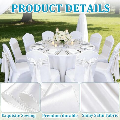 50Pcs White Chair Sashes, Spandex Wedding Bows for Chairs, Universal Elastic Chair Bows for Wedding Event Decorations in Kuwait