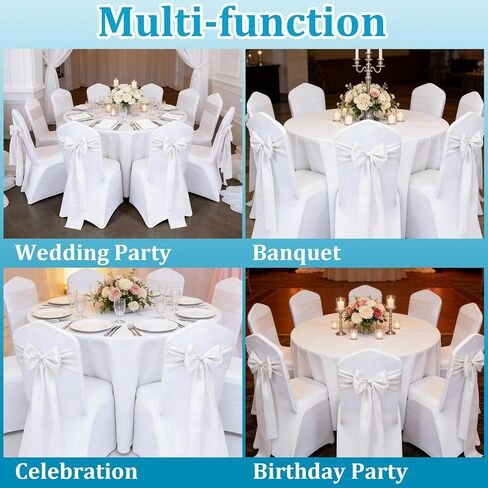 50Pcs White Chair Sashes, Spandex Wedding Bows for Chairs, Universal Elastic Chair Bows for Wedding Event Decorations in Kuwait