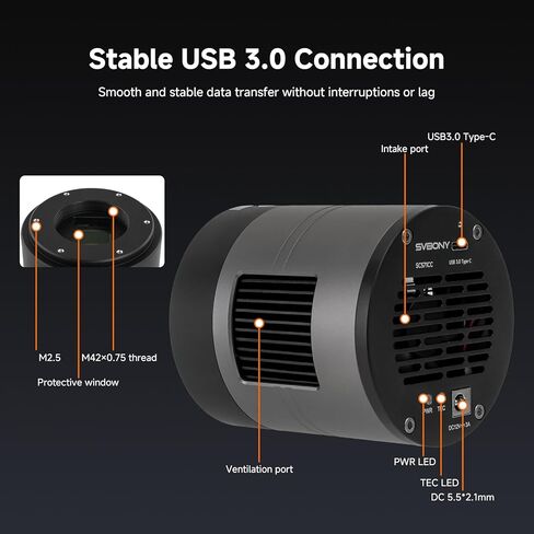 SVBONY SC571CC Cooled Color Astronomy Camera, IMX571 CMOS APS-C Sensor, Front-Window Glass Heater Prevent Dew and Condensation, USB 3.0 Type C, High Resolution Telescope Camera for Astrophotography in Saudi Arabia