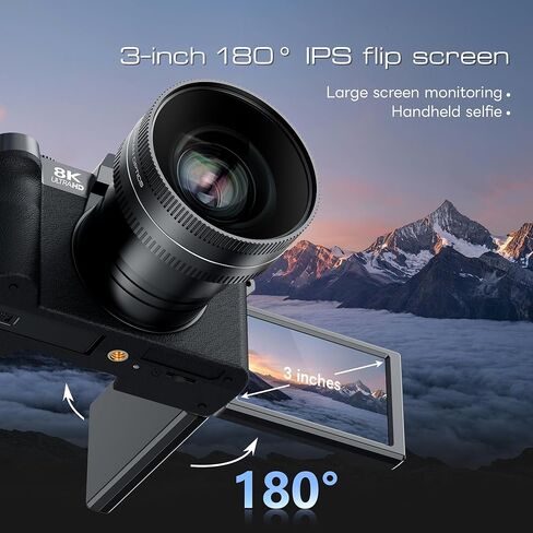 كاميرات رقمية G-Anica 8K للتصوير الفوتوغرافي مع عدسة مزدوجة، مجموعة كاميرا تسجيل فيديو واي فاي بدقة 64 ميجابكسل مع شاشة قلاب 180 درجة، تكبير 16X، بطاقة 64 جيجابايت، كاميرا محمولة للمبتدئين والمراهقين، بطاريتان in Kuwait