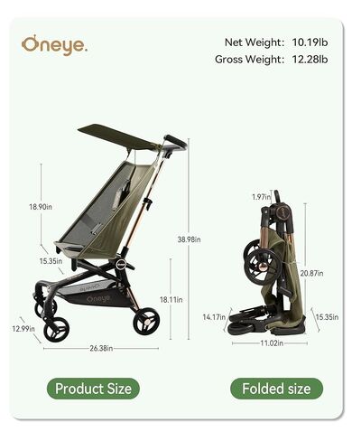 Oneye Travel Stroller for Airplane, Ultra Lightweight Baby Stroller for Toddlers with Canopy, Foldable & Compact Strollers with Jumbo Seat & Large Storage Basket,10.19lb,Stable & One-Hand Fold, Green in Saudi Arabia