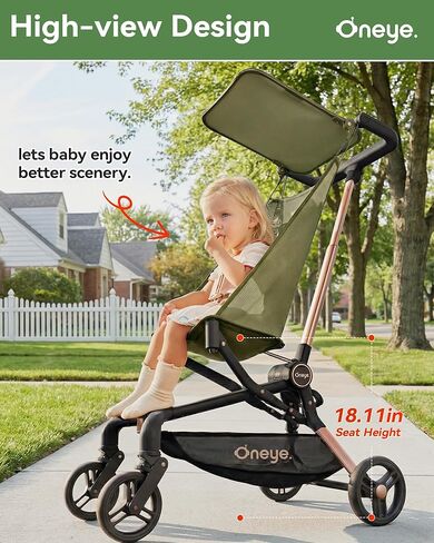 Oneye Travel Stroller for Airplane, Ultra Lightweight Baby Stroller for Toddlers with Canopy, Foldable & Compact Strollers with Jumbo Seat & Large Storage Basket,10.19lb,Stable & One-Hand Fold, Green in Saudi Arabia