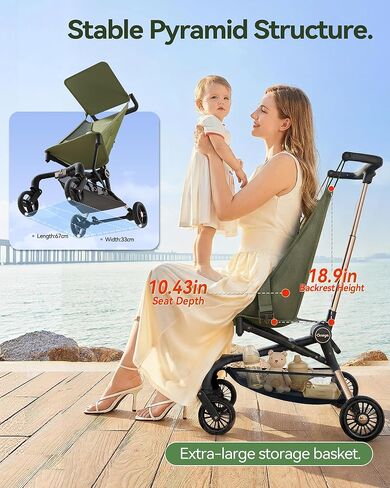 Oneye Travel Stroller for Airplane, Ultra Lightweight Baby Stroller for Toddlers with Canopy, Foldable & Compact Strollers with Jumbo Seat & Large Storage Basket,10.19lb,Stable & One-Hand Fold, Green in Saudi Arabia