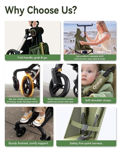 Oneye Travel Stroller for Airplane, Ultra Lightweight Baby Stroller for Toddlers with Canopy, Foldable & Compact Strollers with Jumbo Seat & Large Storage Basket,10.19lb,Stable & One-Hand Fold, Green in Saudi Arabia