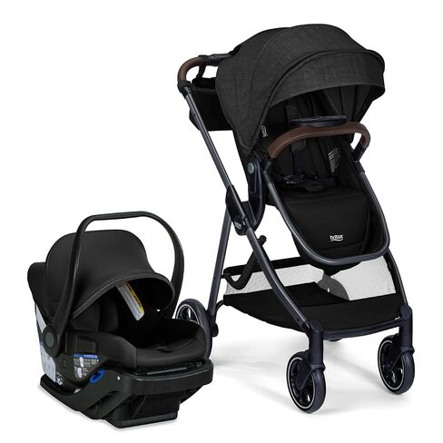 Britax Phases Travel System with Arbor Infant Car Seat, StayTight Base, & Parent Organizer; Car Seat and Stroller Combo with DuoConnect; 6-in-1 Stroller Includes Pramette Mode Raven Black in Kuwait