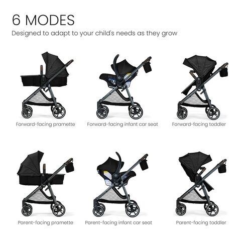 Britax Phases Travel System with Arbor Infant Car Seat, StayTight Base, & Parent Organizer; Car Seat and Stroller Combo with DuoConnect; 6-in-1 Stroller Includes Pramette Mode Raven Black in Kuwait