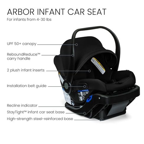 Britax Phases Travel System with Arbor Infant Car Seat, StayTight Base, & Parent Organizer; Car Seat and Stroller Combo with DuoConnect; 6-in-1 Stroller Includes Pramette Mode Raven Black in Kuwait