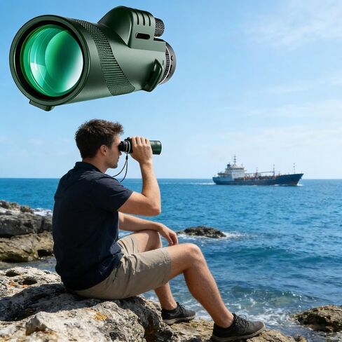 تلسكوب محمول عالي الدقة 40x60 مع مشبك هاتف وحامل ثلاثي القوائم، عدسة فيلم خضراء للتخييم ومشاهدة الطيور أخضر in Kuwait