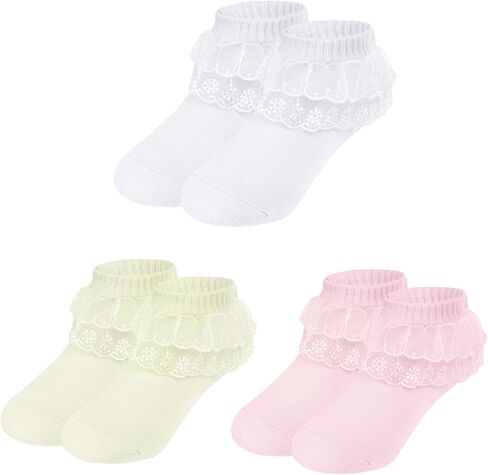 3 Pairs Baby Girl Socks Ruffle Sock Lace Frilly Socks for Newborn Infant Toddler 1-2 Years in Saudi Arabia