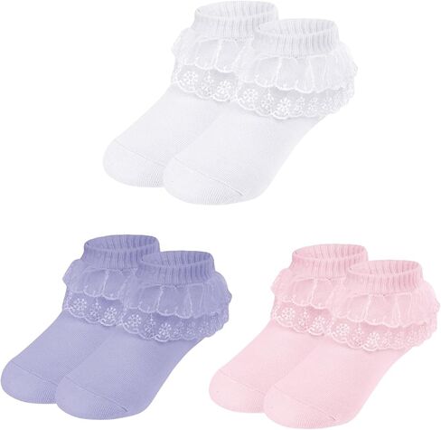 3 Pairs Baby Girl Socks Ruffle Sock Lace Frilly Socks for Newborn Infant Toddler 1-2 Years in Saudi Arabia