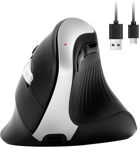ماوس رأسي لاسلكي مريح، ثلاثي الوضع قابل لإعادة الشحن (بلوتوث مزدوج + 2.4 جيجا USB) ماوس بصري مع إضاءة RGB قابلة للتعديل، تحكم متعدد الأجهزة للكمبيوتر المحمول، الكمبيوتر الشخصي، ماك، آيباد، سطح المكتب (أسود داكن) in Kuwait