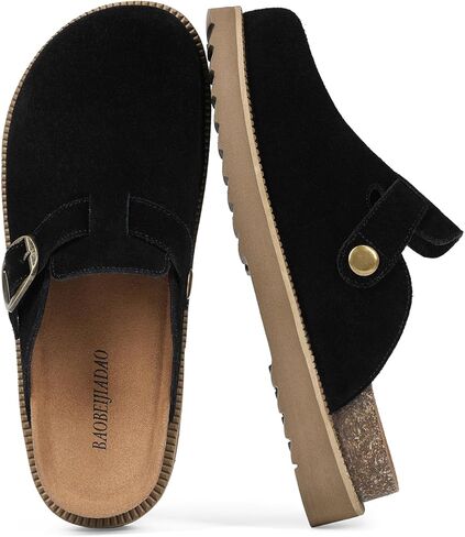 baobeijiadao Genuine Suede Clogs for Women Platform Arch Support Soft Cork Footbed Leather Mules Womens Slip On Casual Shoes Sandals in Saudi Arabia