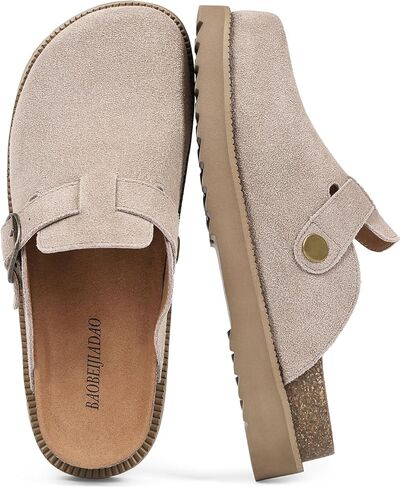 baobeijiadao Genuine Suede Clogs for Women Platform Arch Support Soft Cork Footbed Leather Mules Womens Slip On Casual Shoes Sandals in Saudi Arabia