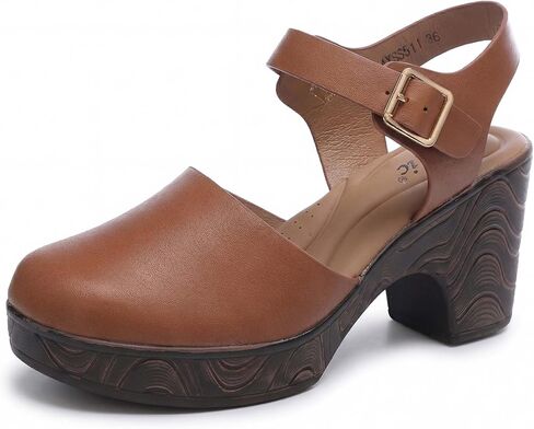 Altxic Women's Comfortable Low Chunky Heel Sandals Closed Round Toe Casual Adjustable Slingback Strap Clogs in Saudi Arabia