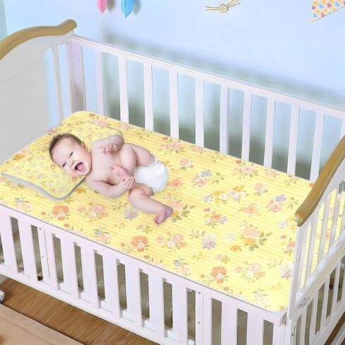 ريترو لطيف زهور صغيرة أصفر مخطط تبريد سرير بيبي واقي المرتبة 28 "x 52" وسادة حماية مرتبة فائقة النعومة للطفل والطفل in Kuwait