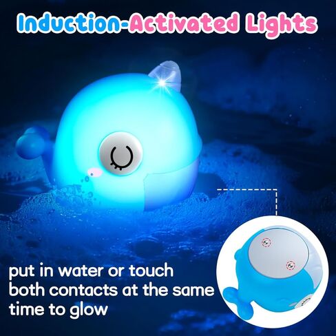Light Up Bath Toys, Toddler Pool Toys for 1 2 3 Year Old Girl Boy, Water Activated Bath Toys for Kids Ages 1-3, Glowing Baby Bath Toys for Boy & Girl Gifts, 6 Pack in Kuwait