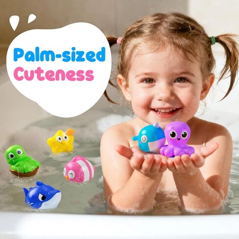 Light Up Bath Toys, Toddler Pool Toys for 1 2 3 Year Old Girl Boy, Water Activated Bath Toys for Kids Ages 1-3, Glowing Baby Bath Toys for Boy & Girl Gifts, 6 Pack in Kuwait