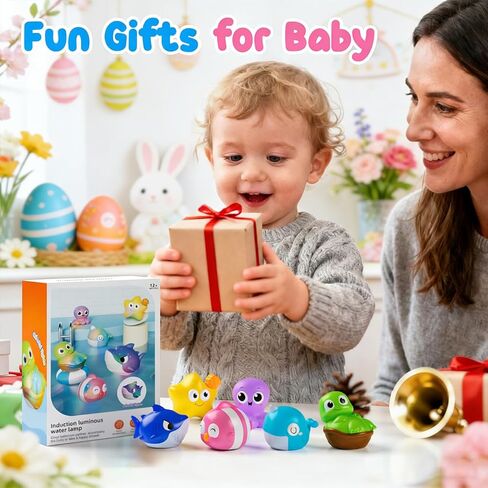 Light Up Bath Toys, Toddler Pool Toys for 1 2 3 Year Old Girl Boy, Water Activated Bath Toys for Kids Ages 1-3, Glowing Baby Bath Toys for Boy & Girl Gifts, 6 Pack in Kuwait