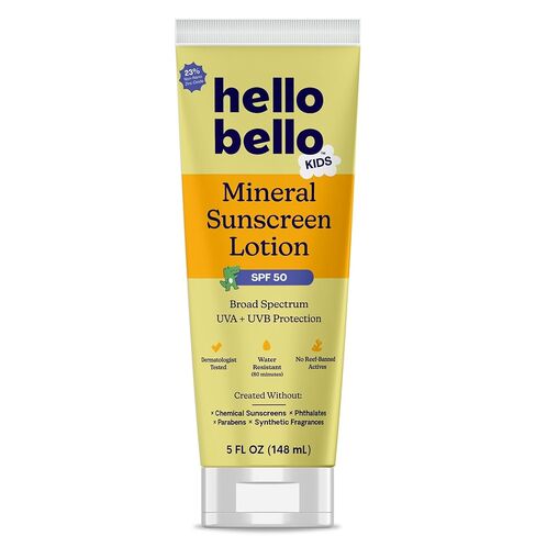 Hello Bello Kids SPF 50 Mineral Sunscreen - 5oz Spray - Water Resistant Broad Spectrum UVA + UVB Protection Sun Protection for Babies and Kids, Reef Friendly, 5 fl oz (Pack of 1) in Saudi Arabia