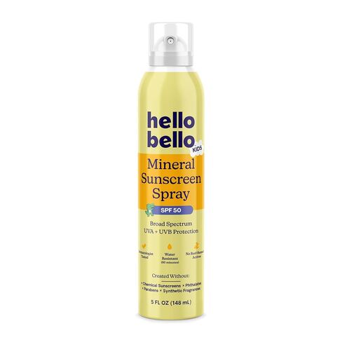 Hello Bello Kids SPF 50 Mineral Sunscreen - 5oz Spray - Water Resistant Broad Spectrum UVA + UVB Protection Sun Protection for Babies and Kids, Reef Friendly, 5 fl oz (Pack of 1) in Saudi Arabia