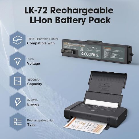 حزمة بطارية بديلة E EGOWAY LK-72 لطابعة Canon PIXMA TR150، بطارية قابلة لإعادة الشحن 10.8 فولت 3500 مللي أمبير في الساعة، طاقة محمولة عالية السعة للطباعة الفعالة (البطارية فقط) in Kuwait