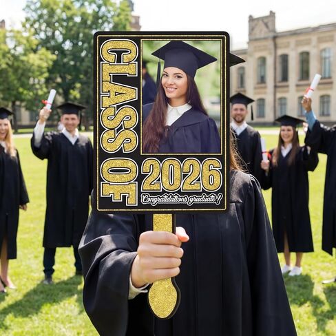 36 قطعة من مراوح التخرج الشخصية، مراوح صور مخصصة مع مقبض فلاش ذهبي أسود، فئة 2026 مقاومة للماء مزدوجة الجوانب، إطار صور التخرج فارغ DIY لمفضلات حفلات التخرج in Kuwait