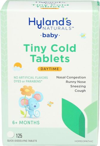 Hyland's Baby and Baby Cold Medicine، أقراص باردة صغيرة طبيعية، عبوة اقتصادية ليلاً ونهارًا، مزيلة للاحتقان وتخفيف السعال، 250 قرصًا سريع الذوبان in Kuwait