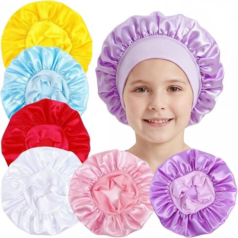 6 PCS Kids Bonnet Bulk, Kid Bonnets for Girls Toddler, Soft Satin Bonnet Kids Set for Sleeping Curly Hair & Braids in Saudi Arabia