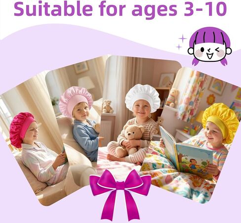 6 PCS Kids Bonnet Bulk, Kid Bonnets for Girls Toddler, Soft Satin Bonnet Kids Set for Sleeping Curly Hair & Braids in Saudi Arabia