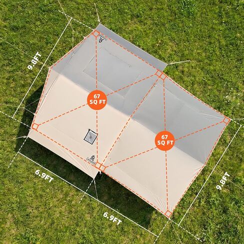4 Person Inflatable Tent with Stove Jack & Canopy, 4 Season Glamping Air Tent with Panoramic Skylight, AC & Power Port, Waterproof Blow Up Tent House for Camping, Easy Setup in Saudi Arabia