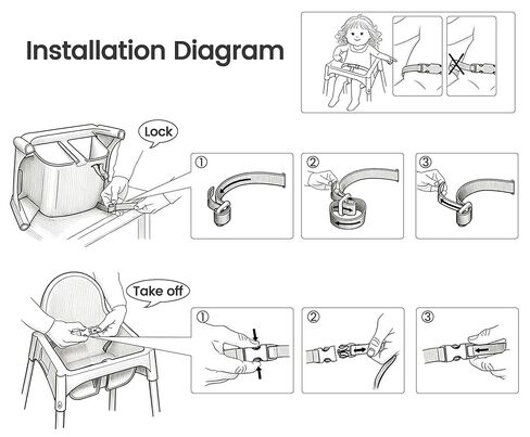 Baby 2-Point Safety Harness Straps,high Chair Straps, Adjustable Child Security Belt for Stroller, Pushchair & Bike Seat – Replacement Safety Straps for Toddler (Gray White, 62 lnch(Pack of 1)) in Saudi Arabia