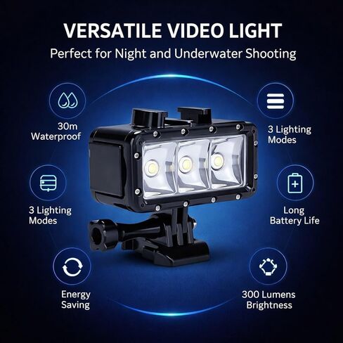 Underwater Waterproof Diving LED Video Light 30m / 98.4ft, Mini 3W Portable Fill Lamp with 3 Modes - Long Battery Life, Compatible with & Action Cameras in Kuwait