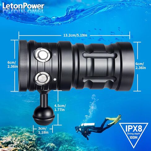 ضوء غوص Turbo SX 11000 Lumens - 328FT IP68 ضوء فيديو تحت الماء مقاوم للماء للغوص والتصوير الفوتوغرافي تحت الماء وتصوير الفيديو in Kuwait