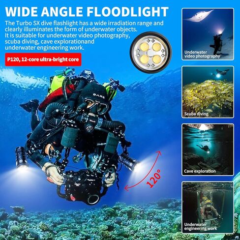 ضوء غوص Turbo SX 11000 Lumens - 328FT IP68 ضوء فيديو تحت الماء مقاوم للماء للغوص والتصوير الفوتوغرافي تحت الماء وتصوير الفيديو in Kuwait