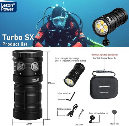 ضوء غوص Turbo SX 11000 Lumens - 328FT IP68 ضوء فيديو تحت الماء مقاوم للماء للغوص والتصوير الفوتوغرافي تحت الماء وتصوير الفيديو in Kuwait