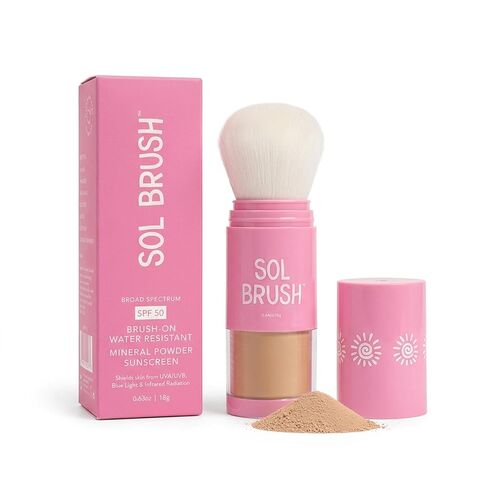 SPF 50 Mineral Sunscreen Powder, Broad Spectrum UVA/UVB Protection Sunscreen, Mess Free Brush On Applicator, Clean & Cruelty Free, Water Resistant (80 Minutes), Pink, Fair in Kuwait