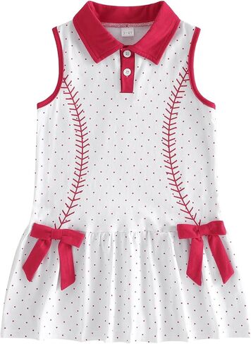 1-5Y Toddler Clothes Baby Girl Baseball Dress Sleeveless Collared Polka Dots Print Bows Dresses Summer Outfit in Saudi Arabia