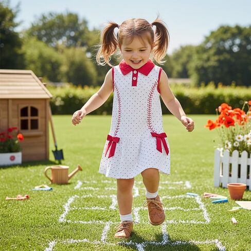 1-5Y Toddler Clothes Baby Girl Baseball Dress Sleeveless Collared Polka Dots Print Bows Dresses Summer Outfit in Saudi Arabia