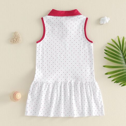 1-5Y Toddler Clothes Baby Girl Baseball Dress Sleeveless Collared Polka Dots Print Bows Dresses Summer Outfit in Saudi Arabia