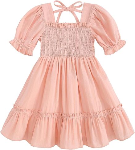 Toddler Girl Summer Dress Kids Short Sleeve Smocked Boho Princess Dresses Casual Beach Sundress in Kuwait