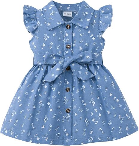 sweetabby Toddler Baby Girl Clothes Denim Cowgirl Dress Cute Swing Fly Sleeves Jeans Summer Outfits Toddler Beach Sundress in Saudi Arabia
